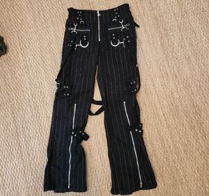 Tripp NYC Black Pinstripe Bondage Pants with Silver Hardware Size 28